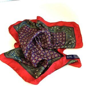 ALL SILK BY IMPERIAL Italian Silk Scarf Red Paisley Hand Rolled 18" Square